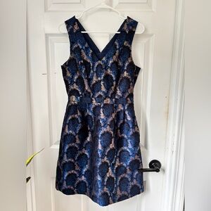 JCrew Blue and Black Brocade Dress